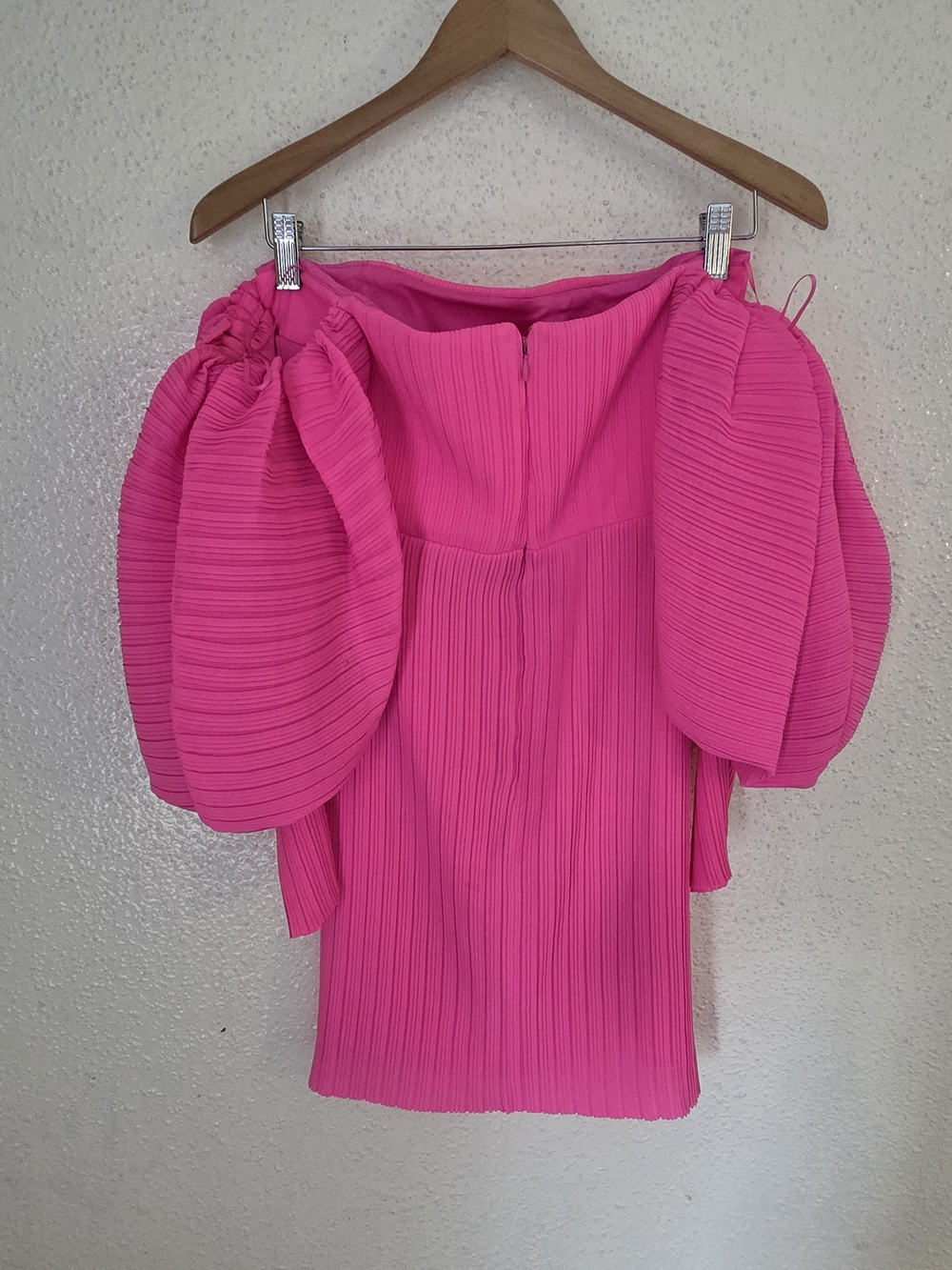 Solace London Hot Pink Strapless Puff-Sleeve Ribbed Mini Dress - Picture 6 of 11